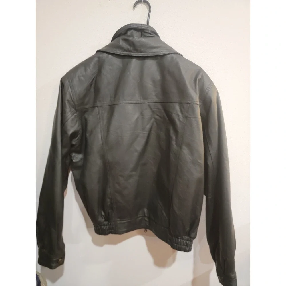 Papaleather USA black leather motorcycle flight JACKET full Zip‎ Black size L